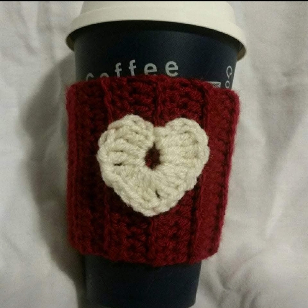 Red Crochet Coffee Sleeve with Heart